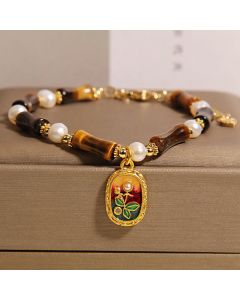 Buddha Stones Natural Bamboo Tiger Eye Pearl Strength Bracelet - Tiger Eye(Wrist Circumference: 18-22cm)