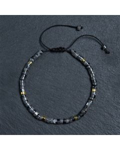 Buddha Stones Natural Black Glitter Stone Courage Spacer Bead Bracelet - Silvery Spacer Bead(Wrist Circumference 17-25cm)
