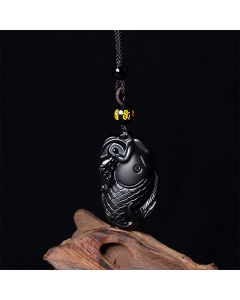 Buddha Stones Natural Black Obsidian Amphioxus Strength Necklace Pendant - Black Obsidian