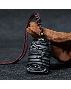 Buddha Stones Natural Black Obsidian Bamboo Fulfillment Necklace Pendant - Black Obsidian