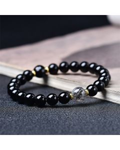 Buddha Stones Natural Black Obsidian Black Rutilated Quartz Purification Bracelet - 10mm(Wrist Circumference: 16-17cm)