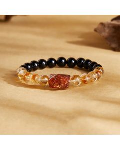 Buddha Stones Natural Black Obsidian Citrine Super Seven Crystal Strength Bracelet - Black Obsidian(Wrist Circumference:17-19cm)