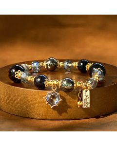 Buddha Stones Natural Black Obsidian Hematite Blue Sandstone Strength Bracelet - Black Obsidian Hematite (Wrist Circumference:15-16cm)