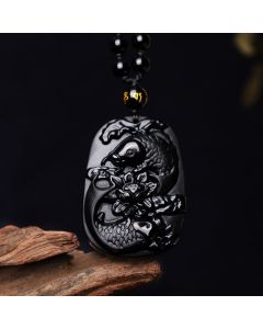 Buddha Stones Natural Black Obsidian Koi Fish Lotus Strength Beaded Necklace Pendant - Koi Fish(Luck♥Prosperity)