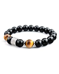 Buddha Stones Natural Black Obsidian Tiger Eye Strength Fulfillment Bracelet - Black Obsidian&Red Tiger Eye / Braided String(Wrist Circumference: 17-18cm)