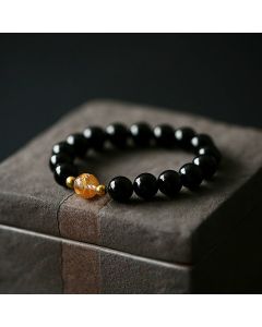Buddha Stones Natural Black Obsidian White Crystal Black Onyx Dragon Strength Bracelet - White Crystal(Wrist Circumference 14-16cm)