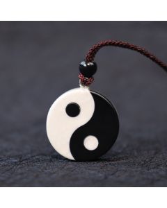 Buddha Stones Natural Black Obsidian White Turquoise Yin Yang Fulfilment Strength Necklace Pendant - Black Obsidian White Turquoise