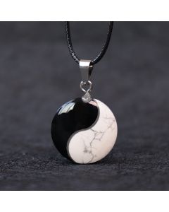 Buddha Stones Natural Black Obsidian White Turquoise Yin Yang Transformation Rope Necklace Pendant - Black Obsidian White Turquoise