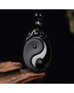 Buddha Stones Natural Black Obsidian Yin Yang Fulfilment Strength Necklace Pendant - Black Obsidian(Purification♥Transformation)