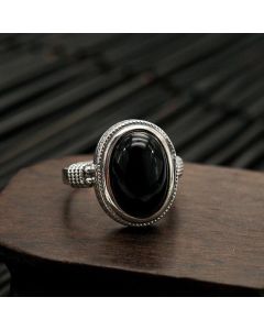 Buddha Stones Natural Black Onyx Adjustable Protection Ring - Black Onyx(Protection♥Fortune)(Inner Diameter 18mm)