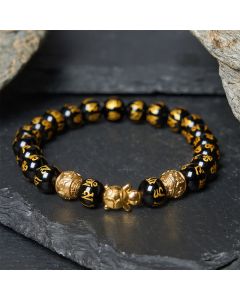 Buddha Stones Natural Black Onyx Beaded Om Mani Padme Hum Turtle Strength Bracelet - 8mm Black Onyx(Wrist Circumference: 5.9–6.3 in/15–16 cm)