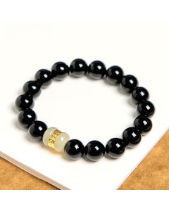 Buddha Stones Natural Black Onyx Jade Support Bracelet - Black Onyx(Wrist Circumference 14-16cm)