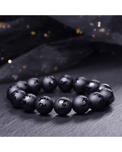 Buddha Stones Natural Black Onyx Om Mani Padme Hum Carved Protection Bracelet - 16mm(Wrist Circumference: 14-17cm)