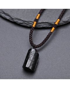 Buddha Stones Natural Black Tourmaline Positive Rope Necklace Pendant - Black Tourmaline(Raw elongated form · size varies)