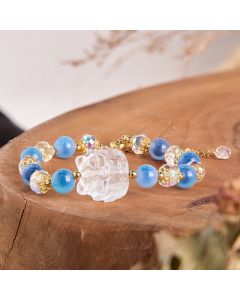 Buddha Stones Natural Blue Candy Agate White Crystal Nine Tailed Fox Harmony Bracelet - Blue Candy Agate&White Crystal(Wrist Circumference 15-16cm)