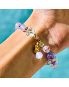 Buddha Stones Natural Blue Crystal Amethyst Chalcedony Flower Healing Bracelet - Blue Crystal(Wrist Circumference 14-16cm)