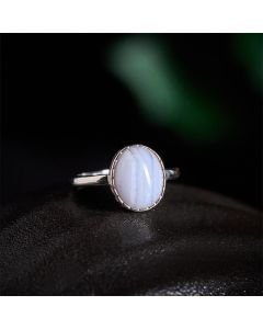 Buddha Stones Natural Blue Lace Agate Round Balance Ring - Natural Blue Lace Agate(Color May Vary) / US 7(Adjustable)