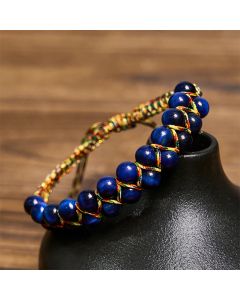 Buddha Stones Natural Blue Tiger Eye Hand-woven Colored Rope Double Row Beads Balance Bracelet - Blue Tiger Eye(Wrist Circumference: 14-24cm)