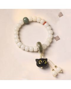 Buddha Stones Natural Bodhi Seed African Blackwood Lovely Cat Charm Peace Harmony Bracelet - Blue Eyes Cat Bodhi Seed