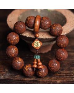 Buddha Stones Natural Carving Dragon And Phoenix Fu Character Gourd Rosewood Beads  Warmth Bracelet - Rosewood(Wrist Circumference: 14-17cm)