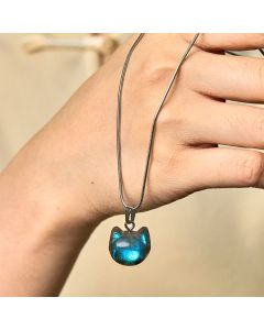 Buddha Stones Natural Cat Pattern Labradorite Healing Necklace Pendant - Labradorite(Healing♥Support)