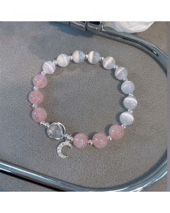 Buddha Stones Natural Cat's Eye Pink Crystal Moon Love Charm Bracelet - Cat's Eye&Pink Crystal