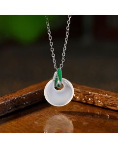 Buddha Stones Natural Chalcedony Bamboo Leaf Peace Buckle Wealth Necklace Pendant - Chalcedony