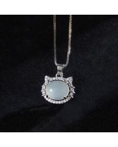 Buddha Stones Natural Chalcedony Cat Head Positive Necklace - Chalcedony(Positive♥Harmony)