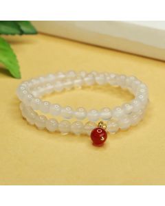 Buddha Stones Natural Chalcedony Red Agate Bead Double Layer Harmony Positive Bracelet - Chalcedony(Wrist Circumference: 15-17cm)
