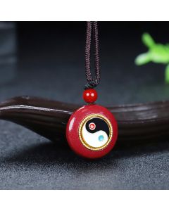 Buddha Stones Natural Cinnabar Yin Yang Design Braided String Blessing Necklace Pendant - Cinnabar Yin Yang