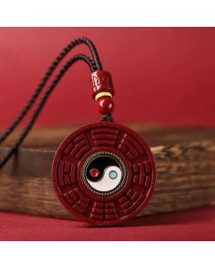 Buddha Stones Natural Cinnabar Bagua Rotatable Yin Yang Keep Away Evil Spirits Necklace Pendant - Cinnabar(Calm♥Concentration)