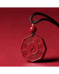 Buddha Stones Natural Cinnabar Bagua Taishang Laojun Fu Character Calm Necklace Pendant - Cinnabar Bagua Fu(40*40*7mm)
