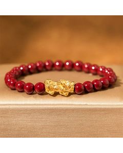 Buddha Stones Natural Cinnabar Beads Pixiu Blessing Bracelet - Cinnabar (Wrist Circumference: 15-16cm)