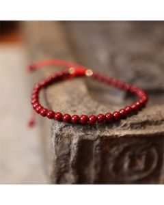 Buddha Stones Natural Cinnabar Blessing Red String Braided Bracelet Anklet - Anklet(Anklet Circumference 20-28cm)