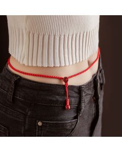 Buddha Stones Natural Cinnabar Calm Blessing Red String Belly Chain - 117cm