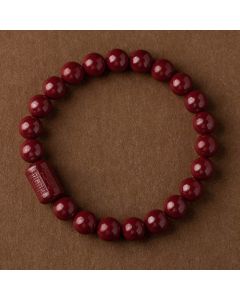 Buddha Stones Natural Cinnabar Heart Sutra Blessing Bracelet - 8mm Cinnabar Bracelet(Wrist Circumference: 14-16cm)