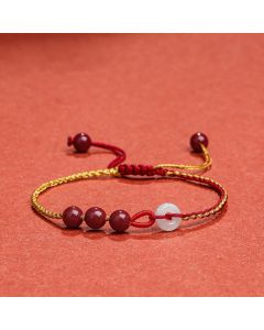 Buddha Stones Natural Cinnabar Jade Peace Buckle Blessing Bracelet - Cinnabar(Calm♥Concentration)(Wrist Circumference 15-20cm)