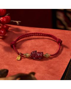 Buddha Stones Natural Cinnabar Pi Xiu Hetian Jade Luck Red String Bracelet - Pi Xiu (Wrist Circumference: 6.3-7.1 in/ 16-18 cm)