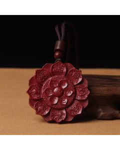Buddha Stones Natural Cinnabar Lotus Om Mani Padme Hum Blessing Necklace String Pendant - Round Shape Cinnabar