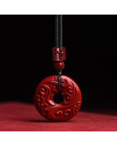 Buddha Stones Natural Cinnabar Lotus Peace Buckle Blessing Necklace String Pendant - Cinnabar Auspicious Clouds