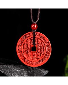 Buddha Stones Natural Cinnabar Mountain Ghosts Spend Money Bagua Design Blessing Necklace Pendant - Cinnabar Mountain Ghosts Spend Money