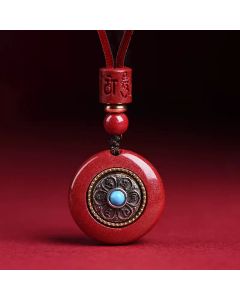Buddha Stones Natural Cinnabar Six True Words 'Om Mani Padme Hum' Braided String Blessing Key Chain Necklace Pendant - Cinnabar Om Mani Padme Hum Phone Chain