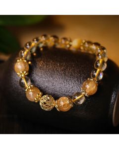 Buddha Stones Natural Citrine Amethyst Rutilated Quartz Prosperity Protection Bracelet - Amethyst(Wrist Circumference 14-16cm)