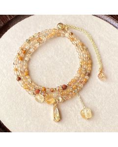 Buddha Stones Natural Citrine Beads Pleasure Multi Layer Bracelet - Citrine(Wrist Circumference: 15-21cm))