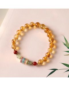 Buddha Stones Natural Citrine Colorful Prayer Wheel Creativity Bracelet - Citrine(Wrist Circumference: 5.9-6.7in)