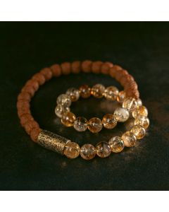 Buddha Stones Natural Citrine Crystal Rudraksha Bodhi Seed Brass Bead Prosperity Double Wrap Bracelet - Inner Circumference 18cm fit for Wrist Circumference 17-17.5cm(2 Circle)