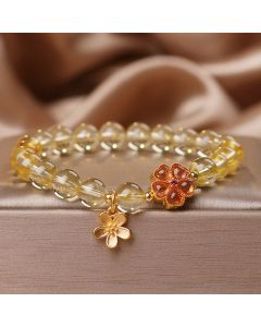 Buddha Stones Natural Citrine Flower Charm Prosperity Protection Bracelet - Citrine(Wrist Circumference 14-16cm)