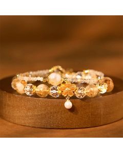 Buddha Stones Natural Citrine Glass Beads Flower Multiple Layers Prosperity Bracelet - Citrine(Wrist Circumference: 15-18cm)
