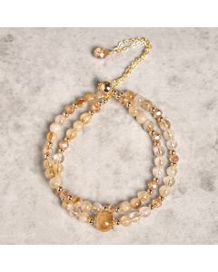 Buddha Stones Natural Citrine Pink Crystal Beads Pleasure Creativity Double Layer Bracelet - Pink Crystal(Wrist Circumference: 15-21cm)