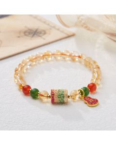 Buddha Stones Natural Citrine Red Agate Green Chalcedony Protection Bracelet - Citrine (Wrist Circumference: 14-16cm)